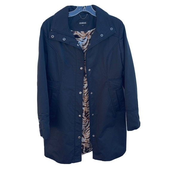 GUESS Women's Softshell Coat Jacket Full Zipper Fully Lined Snap Button Black M - Picture 1 of 12